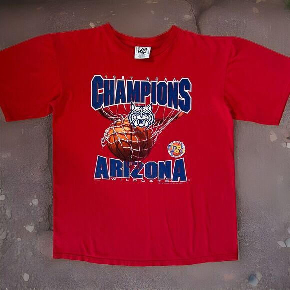 Vintage Arizona Wildcats National Champions Shirt XL Red 90s - Picture 1 of 8